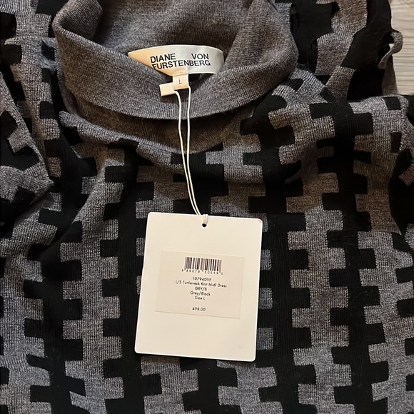 DIANE VON FURSTENBERG Turtleneck Long-sleeve Knit Intarsia Midi Dress - Picture 6 of 6
